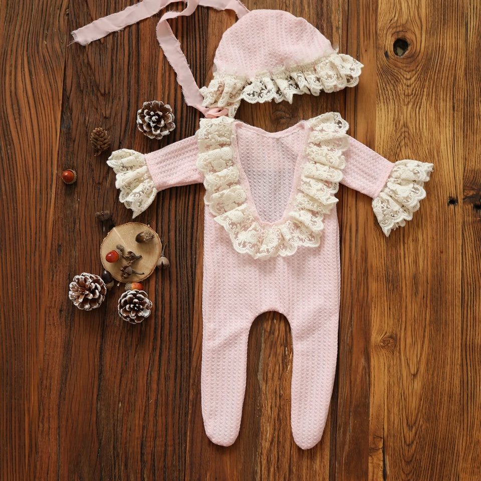 Newborn Photography Props Girl Lace Outfit Pillow Romper Hat Accessory Set Girls Baby Clothes For A Photo Shoot flokati Product