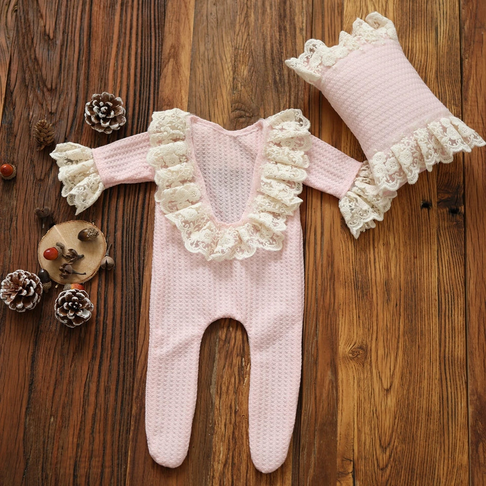 Newborn Photography Props Girl Lace Outfit Pillow Romper Hat Accessory Set Girls Baby Clothes For A Photo Shoot flokati Product