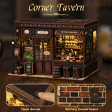 SnapTogs 3D Wooden Puzzle 327PCS Corner Tavern Retro Light Up Dollhouse Furniture DIY Miniature Kit Model Assembly Gift