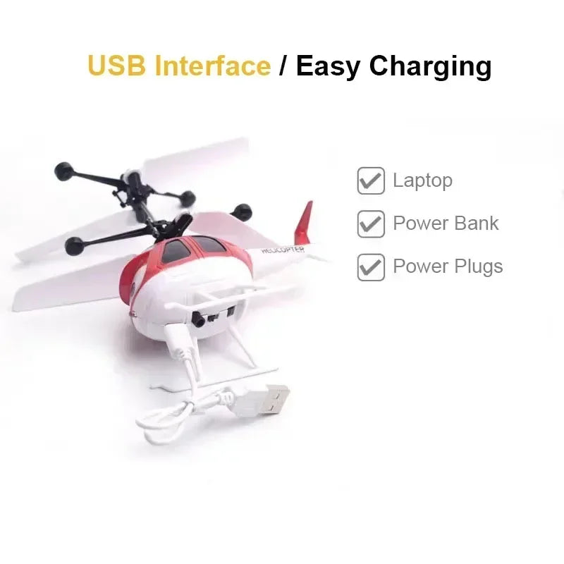 Mini Electric Airplane Toy for Kids with Remote Control Infrared Sensor Hand Induction Helicopter Flying Drone Toy