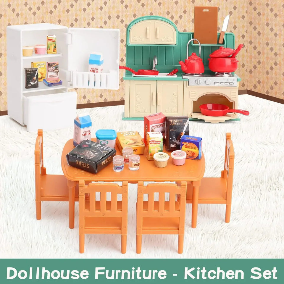 Dollhouse Furniture Set for Kids Toys Miniature Doll House Accessories Pretend Play Toys for Boys Girls & Toddlers with Kitchen