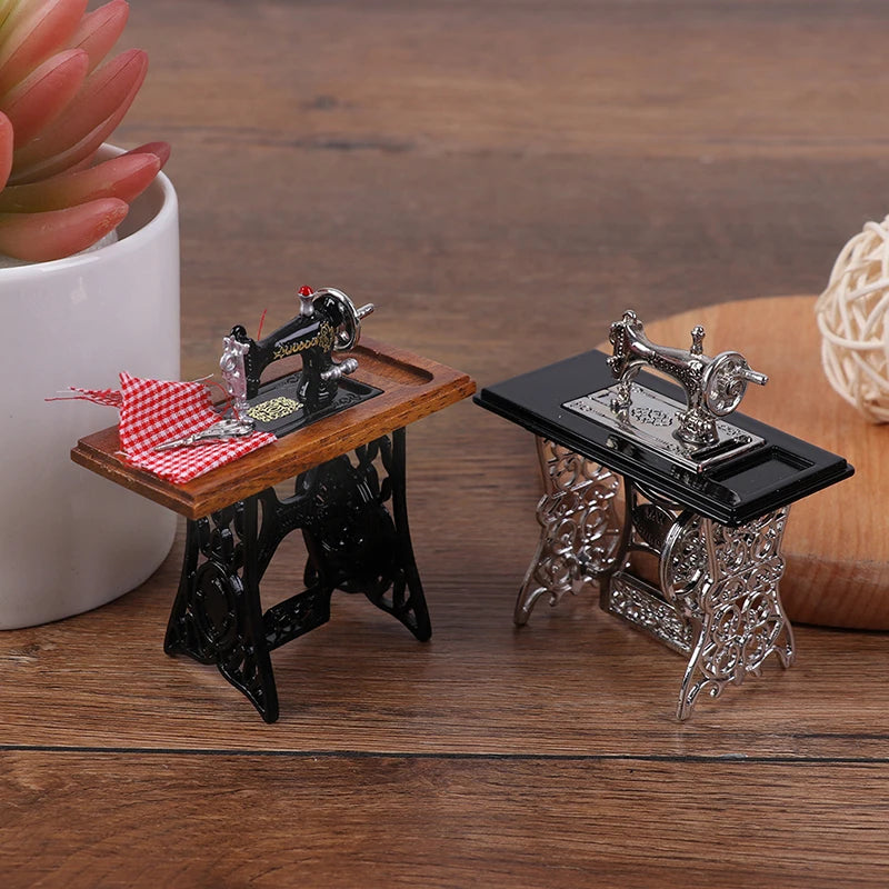 1:12 Dollhouse Miniature Furniture Retro Sewing Machine Knitting Tools Model Doll House Decor Simulation Furniture Model