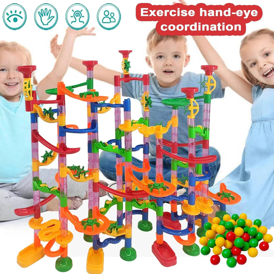 Marble Run Race Track Building Blocks Kids 3D Maze Ball Roll Toy DIY Marble Run Race Coaster Set 80/105/109/133pc Christmas Gift
