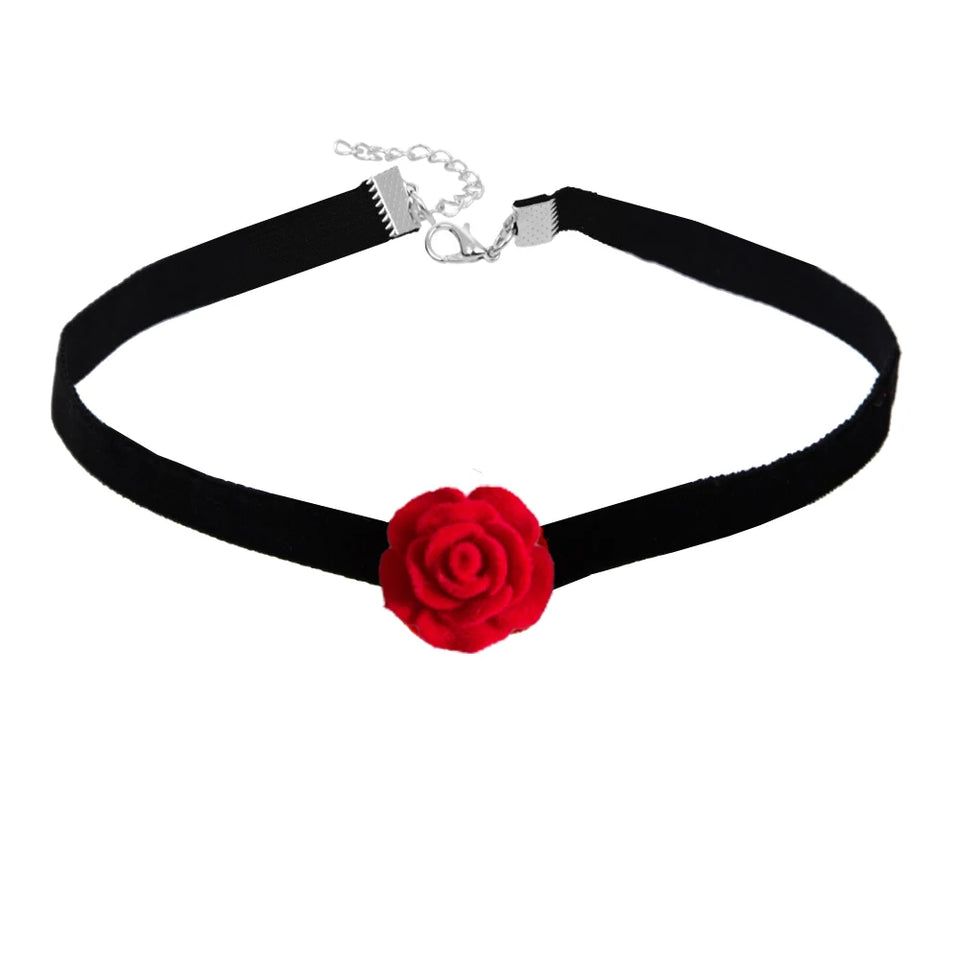 Girls Small Flower Rose Necklace Sexy Lace Choker Collar Jewelry for Women Retro Dinner Party Neck Band Short Chain Necklaces