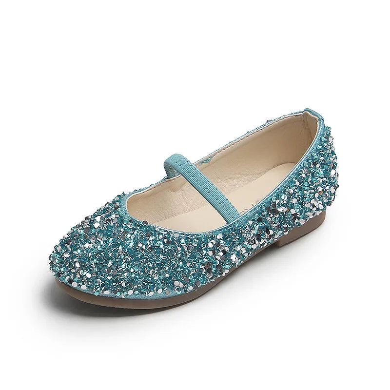 2025 Spring Autumn Girls Princess Shoes Party Bling Sequins Children Oxfords Soft PU Leather Shoes For Girl Pink, Silver, Blue