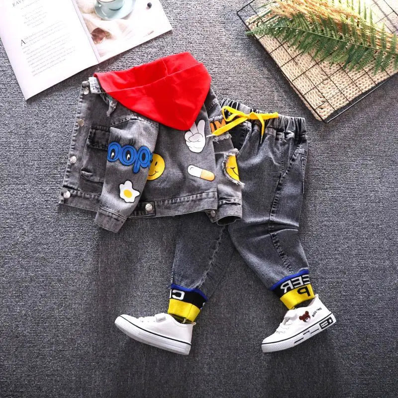 Boys Spring Clothes Suit Handsome Children Denim Two-Piece Suit Western Style Baby Baby Spring and Autumn Clothes