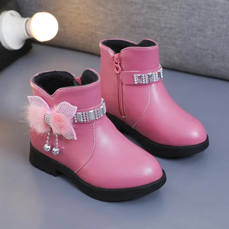 Children Mid Length Warm Leather Boot Cute Children Cotton Shoe Plush Winter New Childrens Cotton Boot Girls Boots Botas Niña