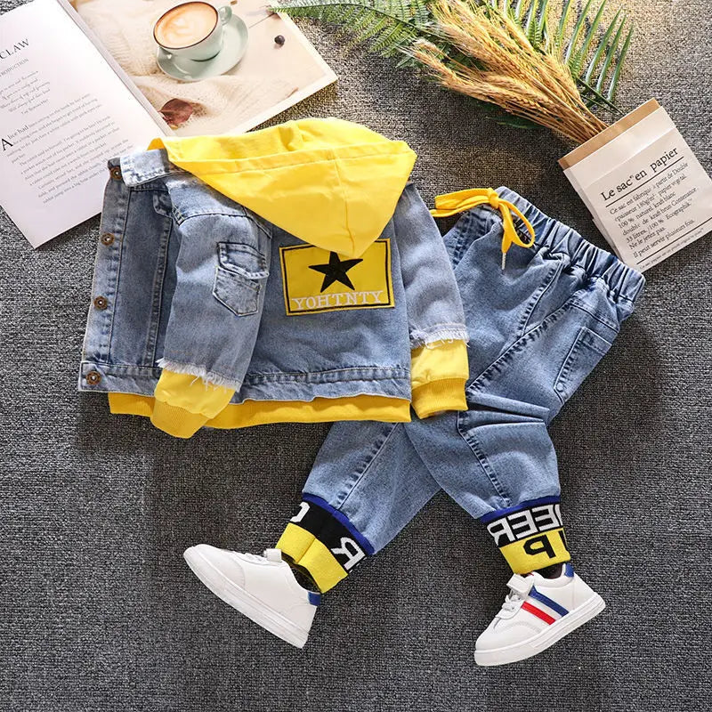 Boys Spring Clothes Suit Handsome Children Denim Two-Piece Suit Western Style Baby Baby Spring and Autumn Clothes