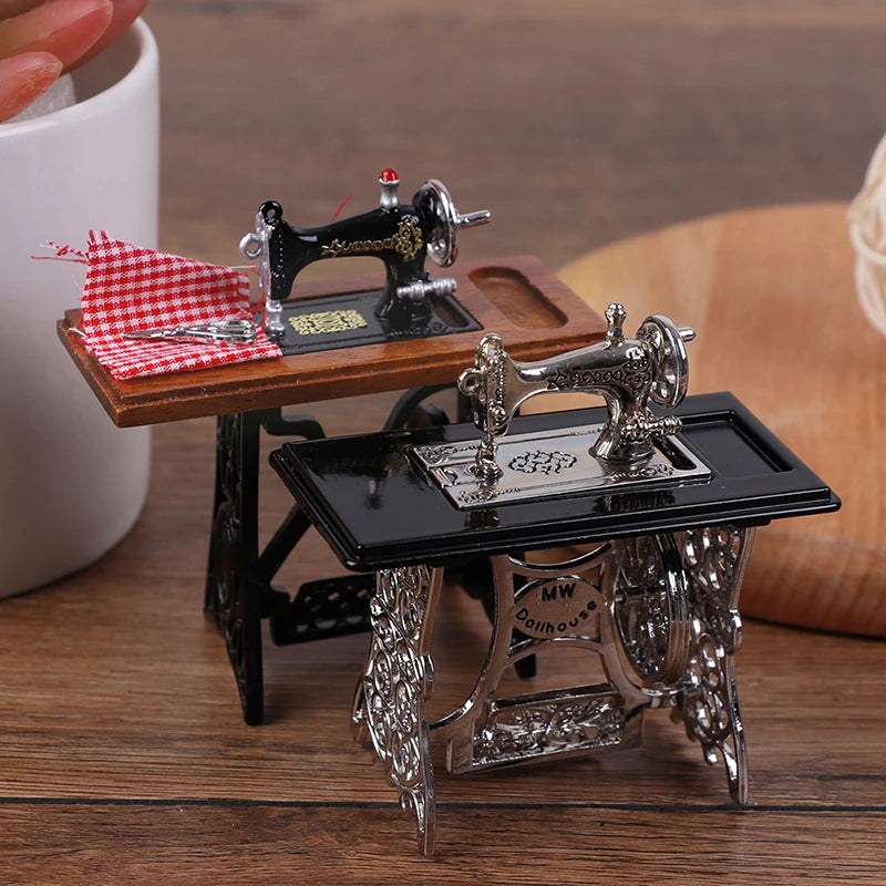 1:12 Dollhouse Miniature Furniture Retro Sewing Machine Knitting Tools Model Doll House Decor Simulation Furniture Model