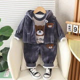 Baby Boys Clothing Set Autumn Winter Cartoon Bear Fleece Hooded Vest Coat Pants 3Pcs for Kids Casual Outfits Girls Warm Suit