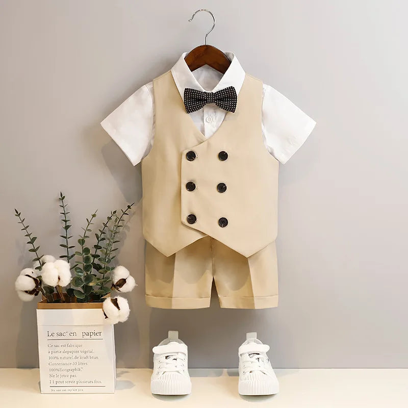 Children's Summer Vest Suits Kids Boys Vest Suit Flower Child Boy Wedding Suit 2 To 14 Y Toddler Formal Piano Performance Suits