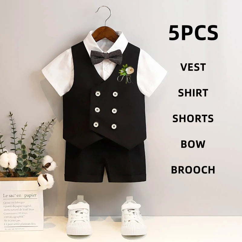 Children's Summer Vest Suits Kids Boys Vest Suit Flower Child Boy Wedding Suit 2 To 14 Y Toddler Formal Piano Performance Suits