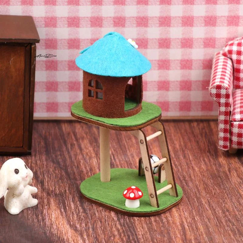 Cute Mini Dollhouse Cat Tower Climbing Frame Living Room Furniture Decoration Micro Scene Dolls House Cat Climbing Frame