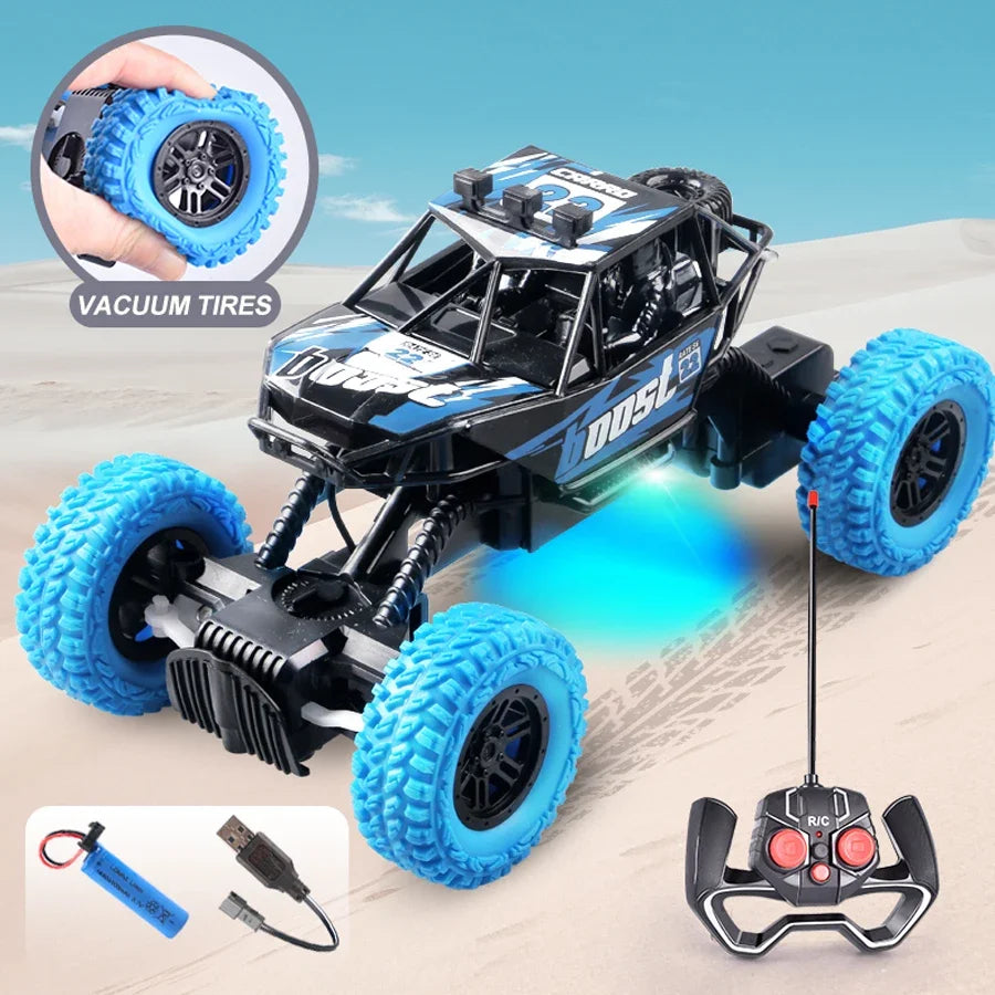 Remote Control Toy Car: Off-Road Climbing, 27MHz 4-Way, Rubber Wheels, Rechargeable, Flashing Lights