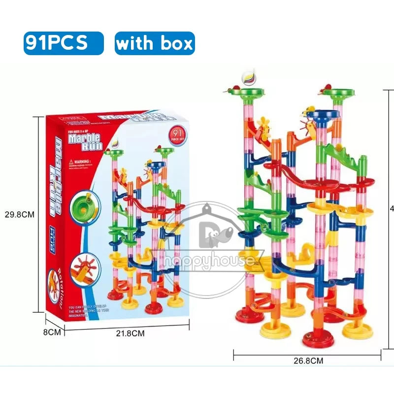 Marble Run Race Track Building Blocks Kids 3D Maze Ball Roll Toy DIY Marble Run Race Coaster Set 80/105/109/133pc Christmas Gift