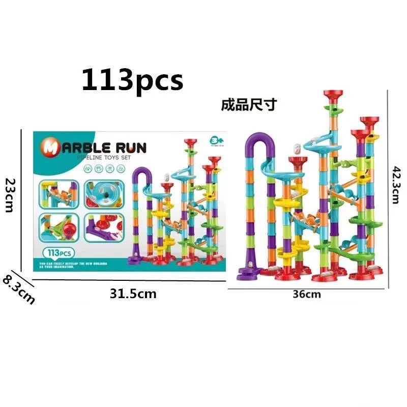 Marble Run Race Track Building Blocks Kids 3D Maze Ball Roll Toy DIY Marble Run Race Coaster Set 80/105/109/133pc Christmas Gift