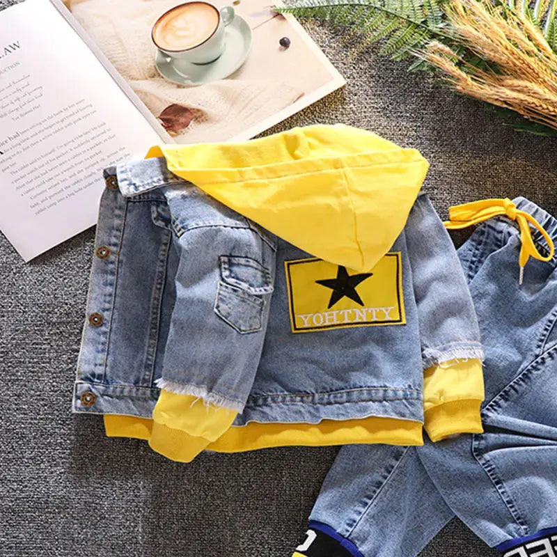 Boys Spring Clothes Suit Handsome Children Denim Two-Piece Suit Western Style Baby Baby Spring and Autumn Clothes