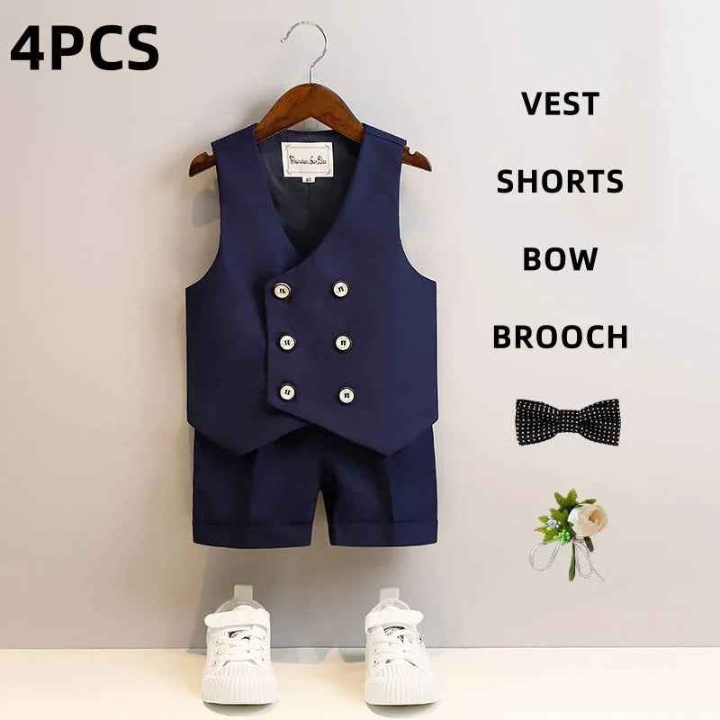 Children's Summer Vest Suits Kids Boys Vest Suit Flower Child Boy Wedding Suit 2 To 14 Y Toddler Formal Piano Performance Suits
