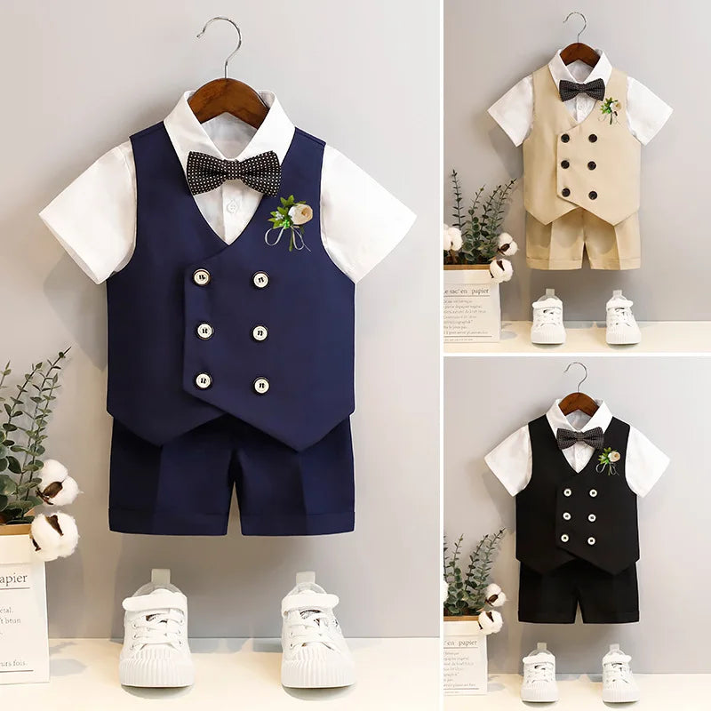 Children's Summer Vest Suits Kids Boys Vest Suit Flower Child Boy Wedding Suit 2 To 14 Y Toddler Formal Piano Performance Suits