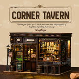 SnapTogs 3D Wooden Puzzle 327PCS Corner Tavern Retro Light Up Dollhouse Furniture DIY Miniature Kit Model Assembly Gift