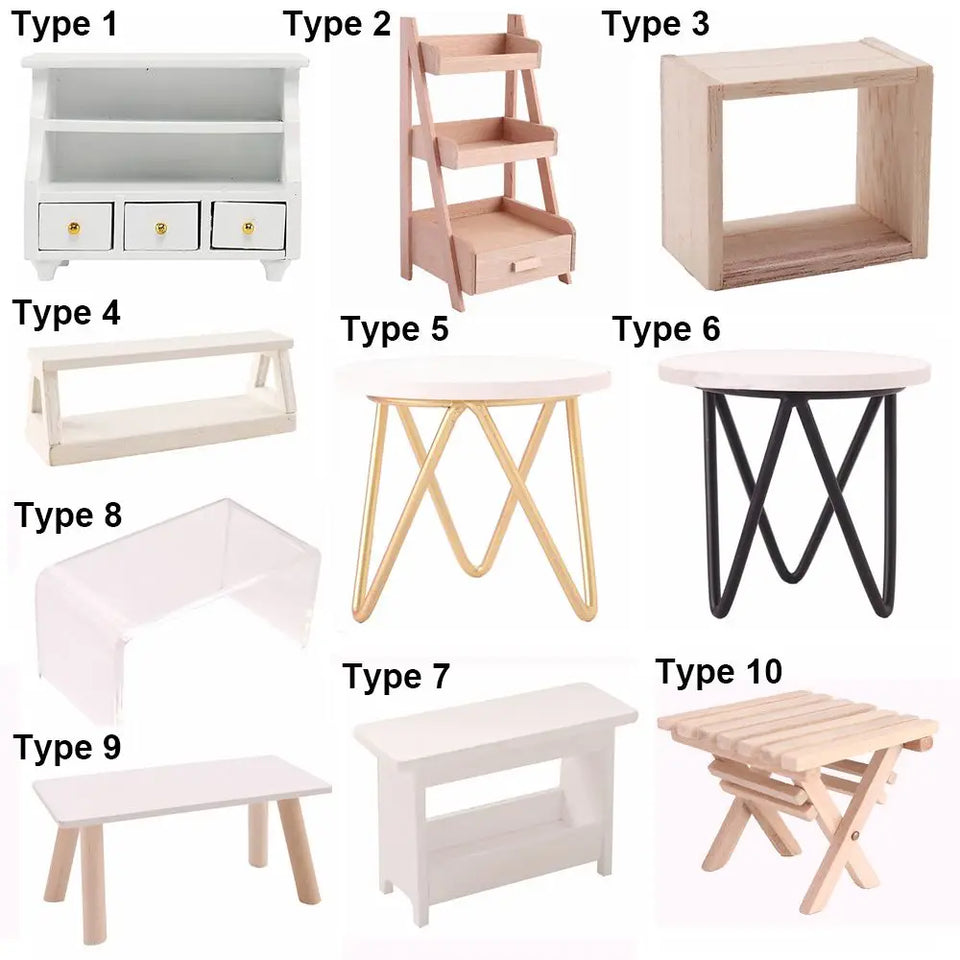 1:12 Scale Dollhouse Furniture Miniature Teatable Scenery Model Wood Stool Flower Rack Dolls Accessories Photography Props