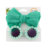 2Pcs/Set Daisy Flower Sunglasses With Elastic Nylon Baby Headband Bohemia Beach Seaside Sun Glasses Kids Puff Bow Headwear