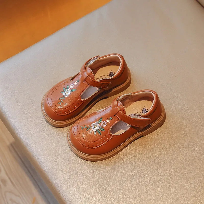 21-35 Elegant Girls Embroidery Design School Shoes PU Non-slip TPR Sole Suitable for Spring and Autumn Casual Wear Girls Shoes