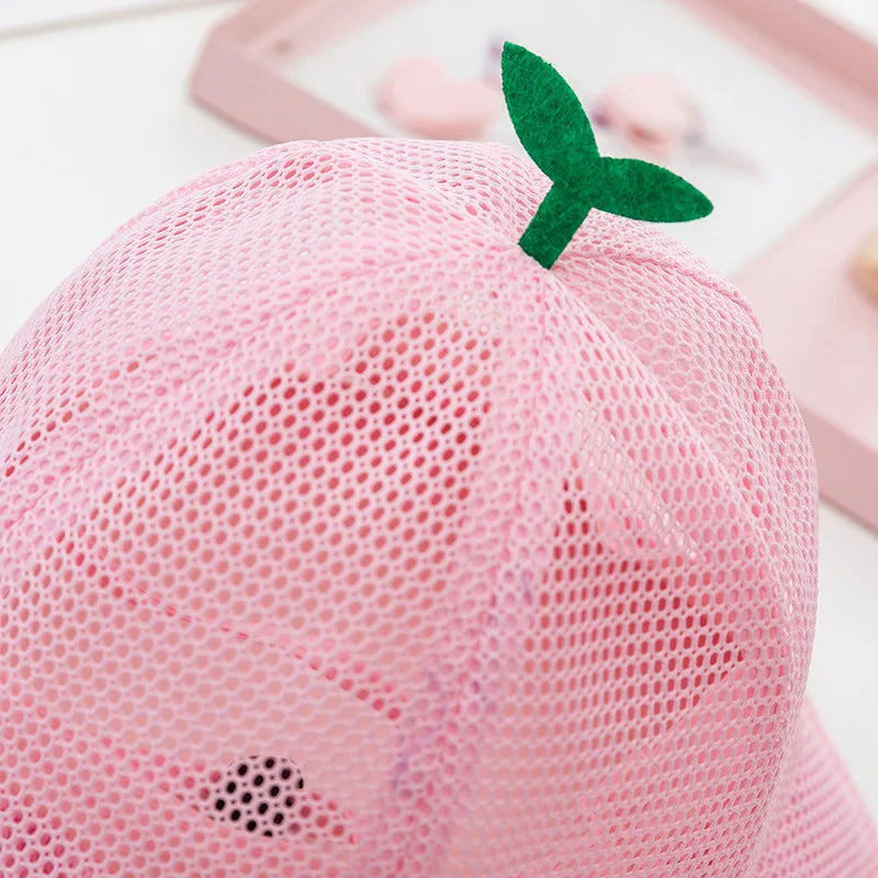 Korean Cute Sprout Baby Bucket Hat  Summer Mesh Breathable  Fisherman Cap For Kids Solid Color Boys Girls Drawstring Sun Hat