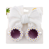 2Pcs/Set Daisy Flower Sunglasses With Elastic Nylon Baby Headband Bohemia Beach Seaside Sun Glasses Kids Puff Bow Headwear