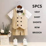 Children's Summer Vest Suits Kids Boys Vest Suit Flower Child Boy Wedding Suit 2 To 14 Y Toddler Formal Piano Performance Suits