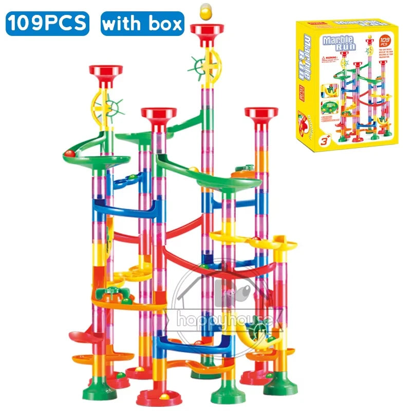 Marble Run Race Track Building Blocks Kids 3D Maze Ball Roll Toy DIY Marble Run Race Coaster Set 80/105/109/133pc Christmas Gift