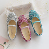 2025 Spring Autumn Girls Princess Shoes Party Bling Sequins Children Oxfords Soft PU Leather Shoes For Girl Pink, Silver, Blue