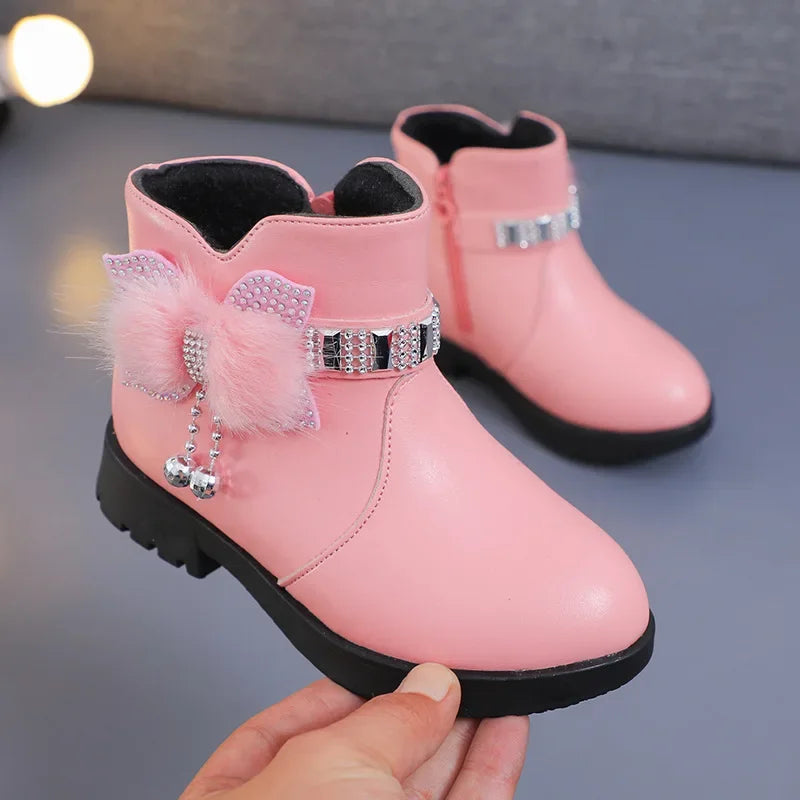 Children Mid Length Warm Leather Boot Cute Children Cotton Shoe Plush Winter New Childrens Cotton Boot Girls Boots Botas Niña