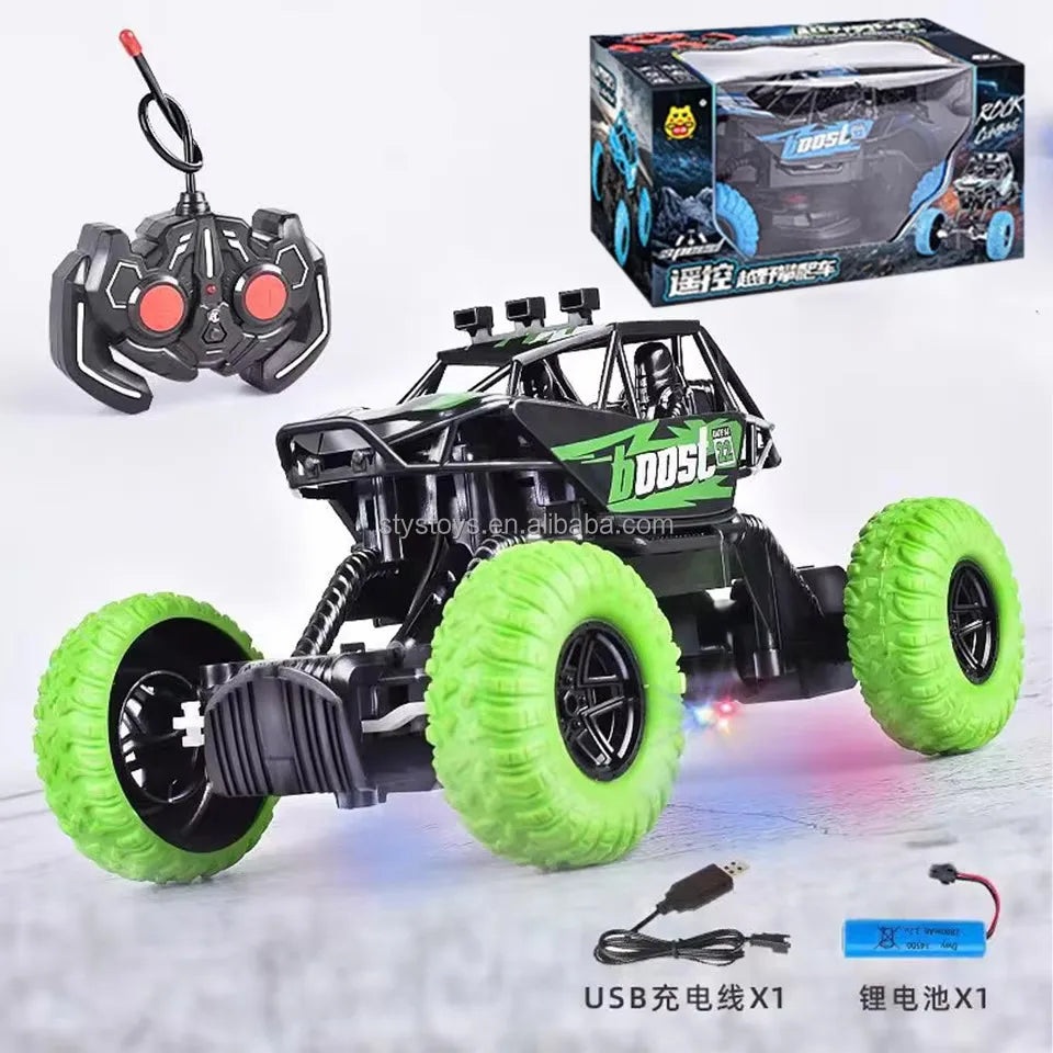 Remote Control Toy Car: Off-Road Climbing, 27MHz 4-Way, Rubber Wheels, Rechargeable, Flashing Lights