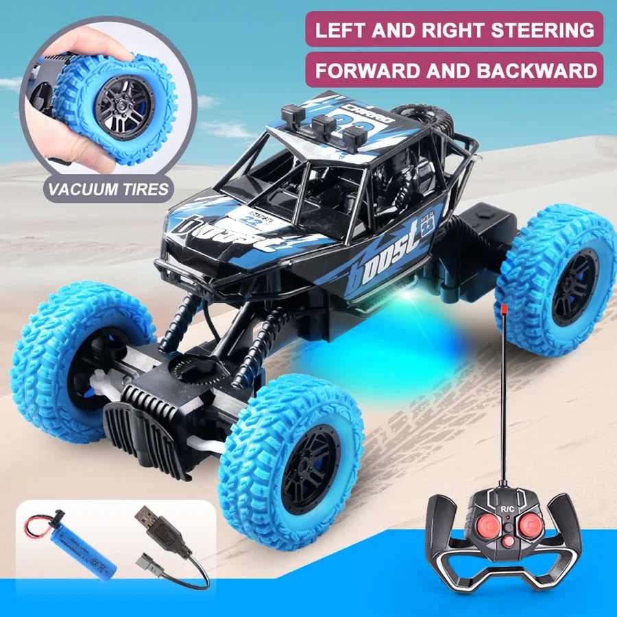 Remote Control Toy Car: Off-Road Climbing, 27MHz 4-Way, Rubber Wheels, Rechargeable, Flashing Lights