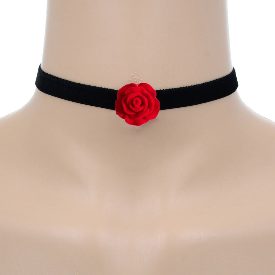 Girls Small Flower Rose Necklace Sexy Lace Choker Collar Jewelry for Women Retro Dinner Party Neck Band Short Chain Necklaces
