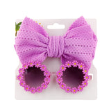 2Pcs/Set Daisy Flower Sunglasses With Elastic Nylon Baby Headband Bohemia Beach Seaside Sun Glasses Kids Puff Bow Headwear