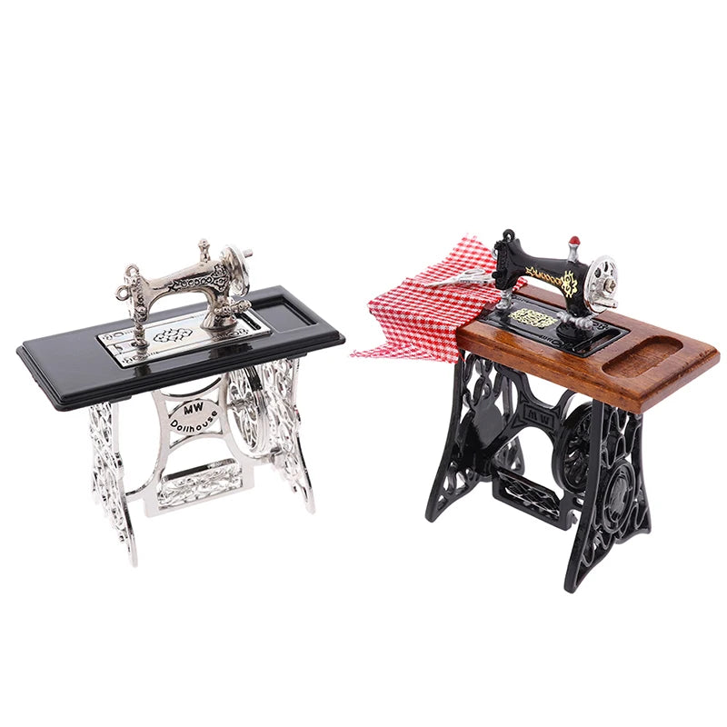 1:12 Dollhouse Miniature Furniture Retro Sewing Machine Knitting Tools Model Doll House Decor Simulation Furniture Model