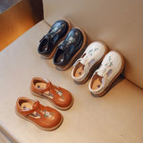 21-35 Elegant Girls Embroidery Design School Shoes PU Non-slip TPR Sole Suitable for Spring and Autumn Casual Wear Girls Shoes