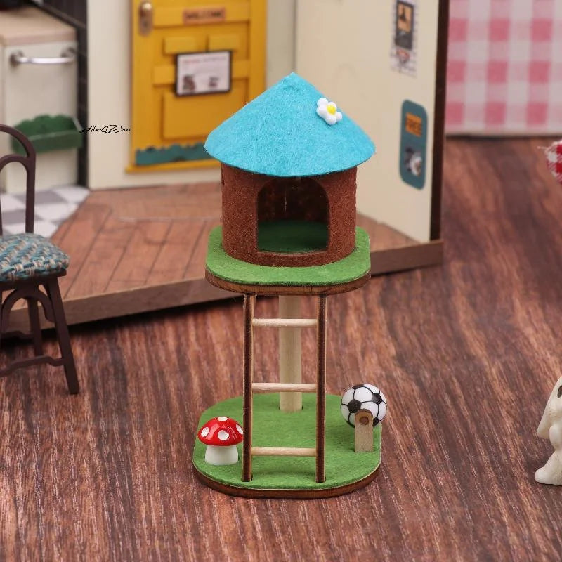 Cute Mini Dollhouse Cat Tower Climbing Frame Living Room Furniture Decoration Micro Scene Dolls House Cat Climbing Frame