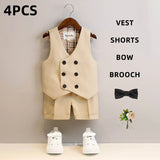 Children's Summer Vest Suits Kids Boys Vest Suit Flower Child Boy Wedding Suit 2 To 14 Y Toddler Formal Piano Performance Suits