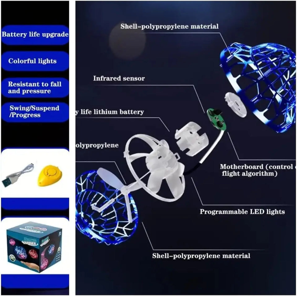 Upgraded Flyball UFO With LED Flying Spinner Fidget Toys Boomerang Flyorb Magic Flying Ball Drone Orb Fly Nova Children Toy Gift