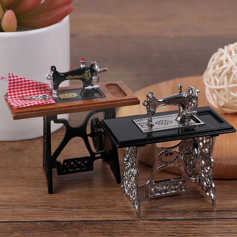 1:12 Dollhouse Miniature Furniture Retro Sewing Machine Knitting Tools Model Doll House Decor Simulation Furniture Model