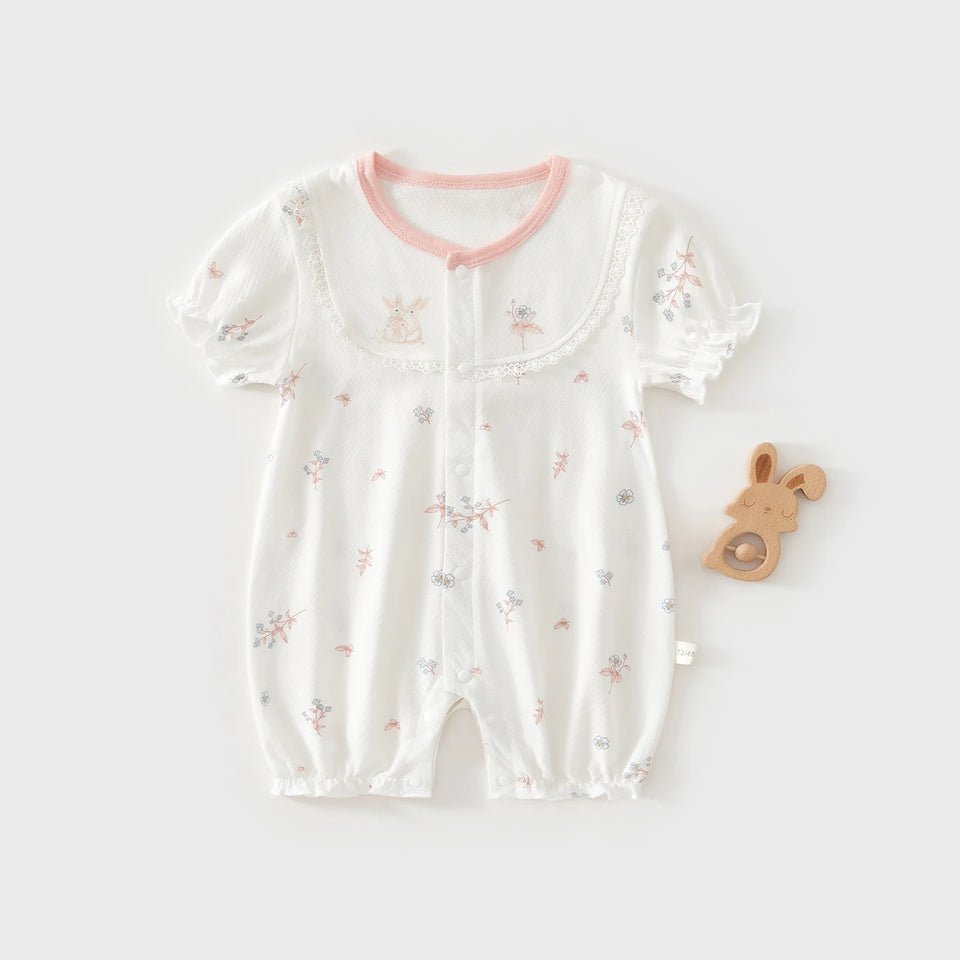 Baby Short-Sleeved Romper Cute Summer Outfit for Baby Girls Thin Newborn Crawling Clothes for Going Out