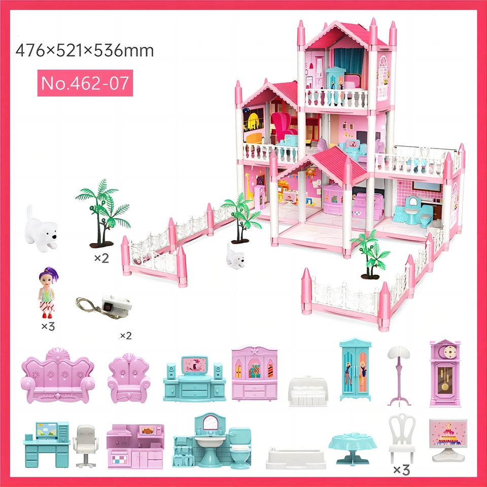 Children's Music Doll House Assembly Villa House 3D DIY Dream Princess Castle Villa Assembly Doll House Set Toy Girl Family Toy