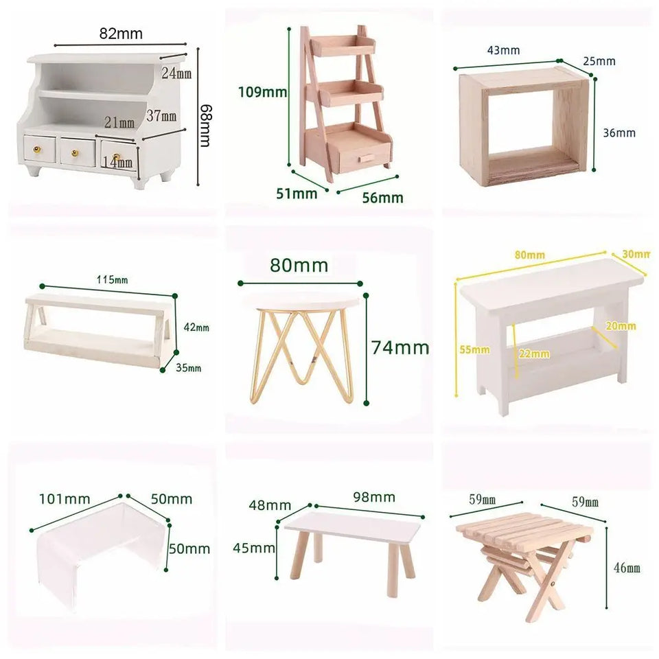 1:12 Scale Dollhouse Furniture Miniature Teatable Scenery Model Wood Stool Flower Rack Dolls Accessories Photography Props