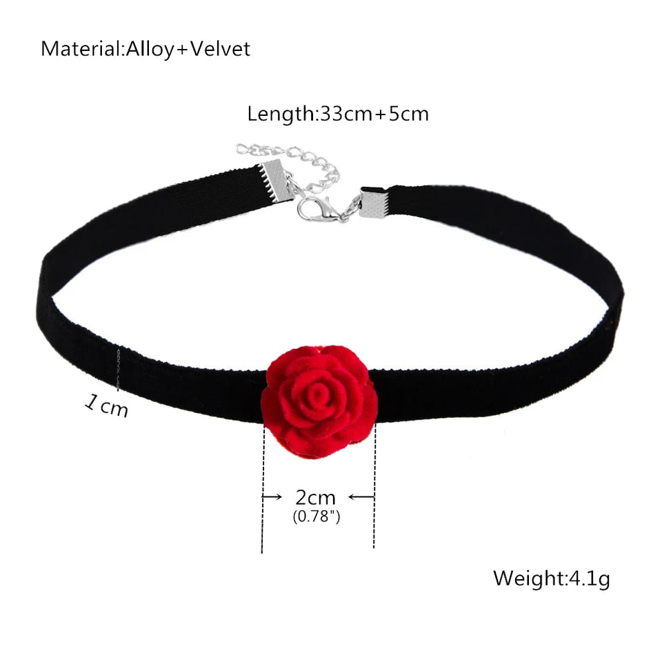 Girls Small Flower Rose Necklace Sexy Lace Choker Collar Jewelry for Women Retro Dinner Party Neck Band Short Chain Necklaces