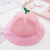 Korean Cute Sprout Baby Bucket Hat  Summer Mesh Breathable  Fisherman Cap For Kids Solid Color Boys Girls Drawstring Sun Hat