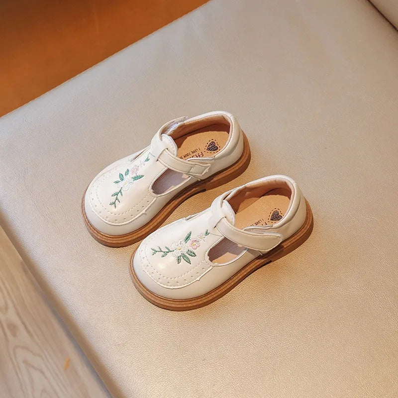 21-35 Elegant Girls Embroidery Design School Shoes PU Non-slip TPR Sole Suitable for Spring and Autumn Casual Wear Girls Shoes