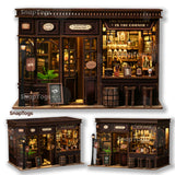 SnapTogs 3D Wooden Puzzle 327PCS Corner Tavern Retro Light Up Dollhouse Furniture DIY Miniature Kit Model Assembly Gift